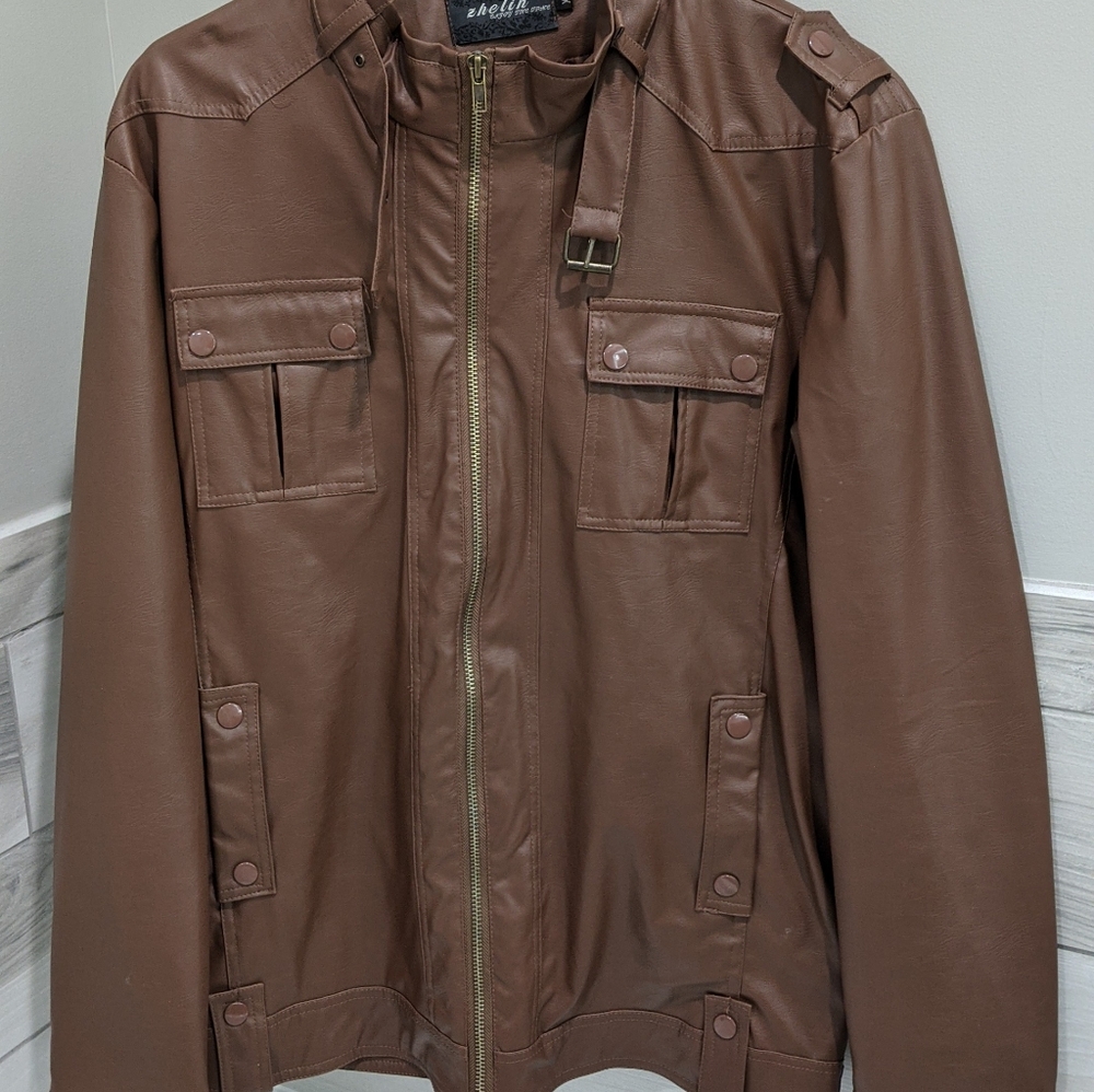 Zhelin faux leather brown jacket size xxl